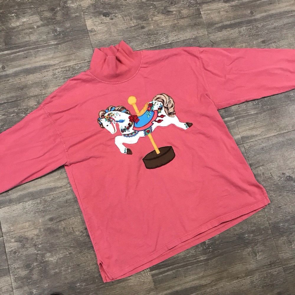 Vintage Russell Athletic Turtleneck Pullover Carousel Horse Size Large USA (341)